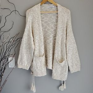 Arpeggio oatmeal open lace up sweater